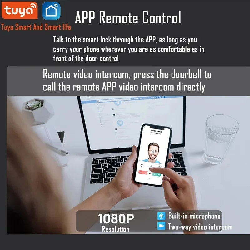 TIAGO Wifi Tuya APP Face Recognition Smart Door Lock With Camera Video Call Voice Intercom Digital Door Lock Automatic Door Lock