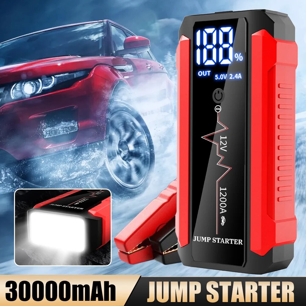 30000mAh Car Battery Jump Starter 1200A Power Bank Portable USB Fast Charger with LED Lamp 12V Emergency Booster