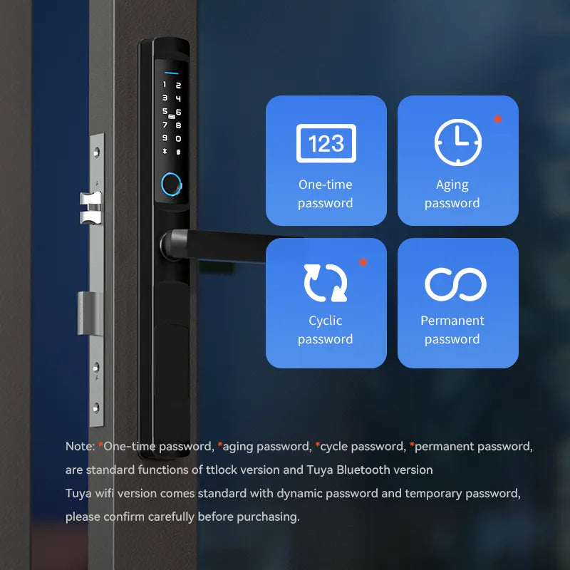 Waterproof IP66 Dustproof Tuya Wifi TTlock APP Fingerprint Sliding Smart Lock RFID Card Code Anti-Scratches Aluminum Door Locks