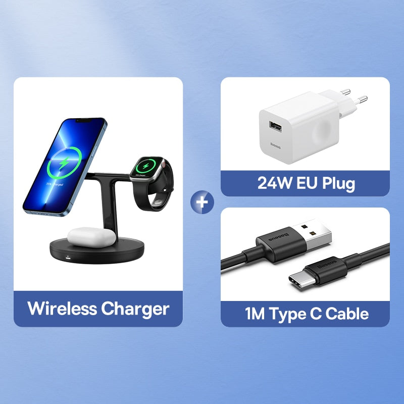 Baseus  3 in 1 20W Magnetic Wireless Charger Stand For iPhone 14 13 Pro Airpods Apple Watch Phone Fast Charging Station Holder