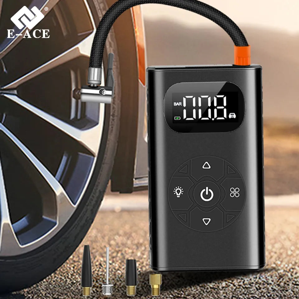 E-ACE 6000Mah Portable Car Air Compressor 150PSl Digital Auto Air Pump Wireless For Ball Motorcycles Bicycle Boat Tyre Inflator