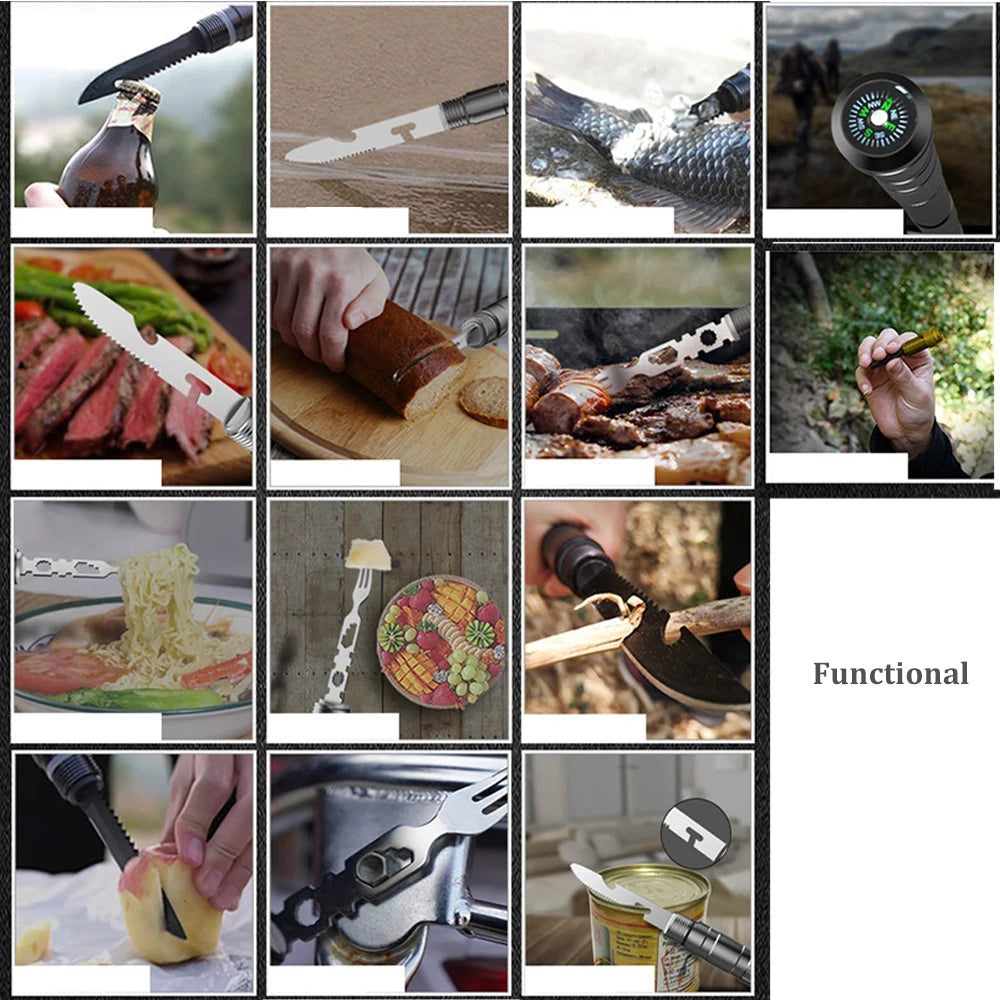 RDDSPON Multipurpose Military Shovel for Outdoor Survival Multipurpose Axe Pickaxe Shovel Compass & Flashlight Camping Tool Set