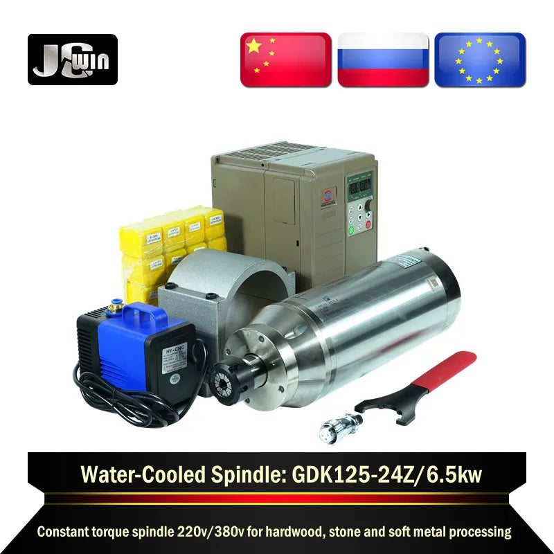 6.5kw ER32 Water Cooled Spindle Constant speed 220v 380v with 7.5KW Inverter VFD for Stone, hardwood, soft metal processing