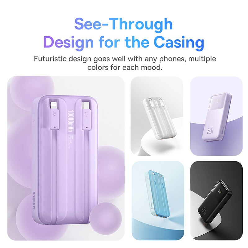 Baseus 22.5W Power Bank 10000mAh/20000mAh Dual Fast Charging Cables Portable Battery Charger For iPhone 14 13 12 Pro Max Xiaomi