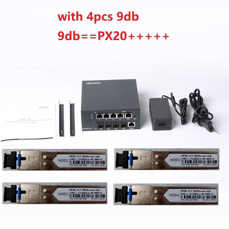 HIOSO MINI 4PON EPON OLT DC12V WEB SNMP COMPATIBLE WITH HUAWEI ZTE FIBER HOME ONUS