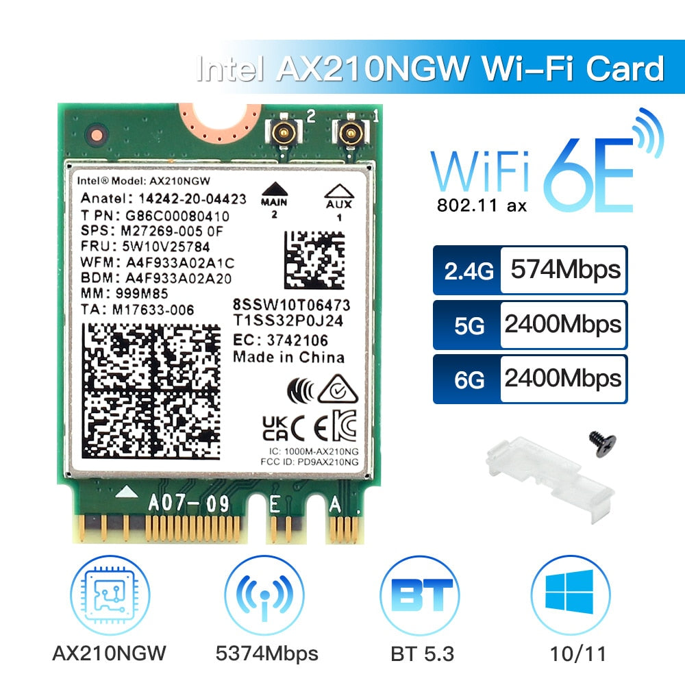 WiFi 6E 5374M AX210 M.2 WiFi Card Bluetooth 5.3 WI-FI 6E Wireless Network Adapter 2.4Ghz/5G 802.11AX For Windows 10/11 64bit