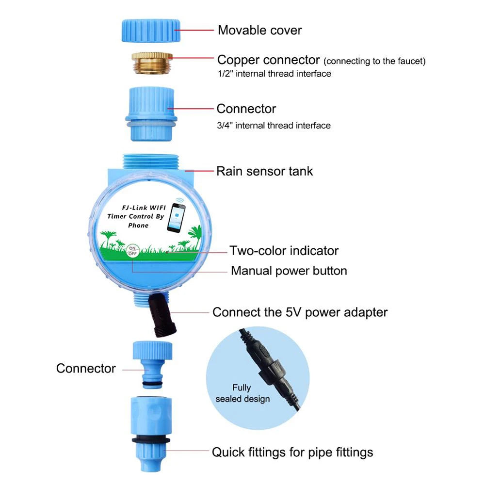 Tuya Smart Garden Watering Timer WiFi Automatic Drip Irrigation Controller Smart Water Valve with APP Remote Control Function
