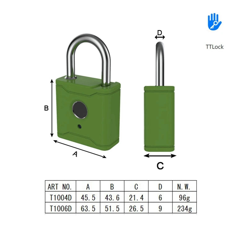 EGFirtor TTLock Bluetooth APP Smart Padlock Fingerprint Lock Keyless Mini Bag Travel Bag Electronic Door Lock