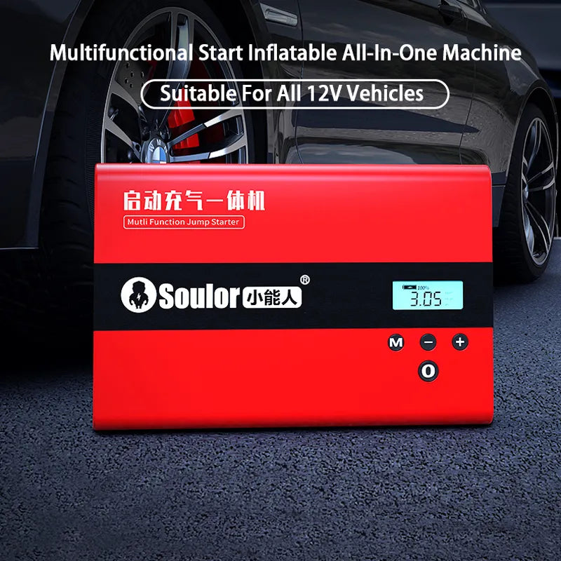 Soulor Car Jump Starter (Q8A) Air Compressor Portable Tire Inflator Pump Power Bank Battery Booster Charger Starting  12000mAh