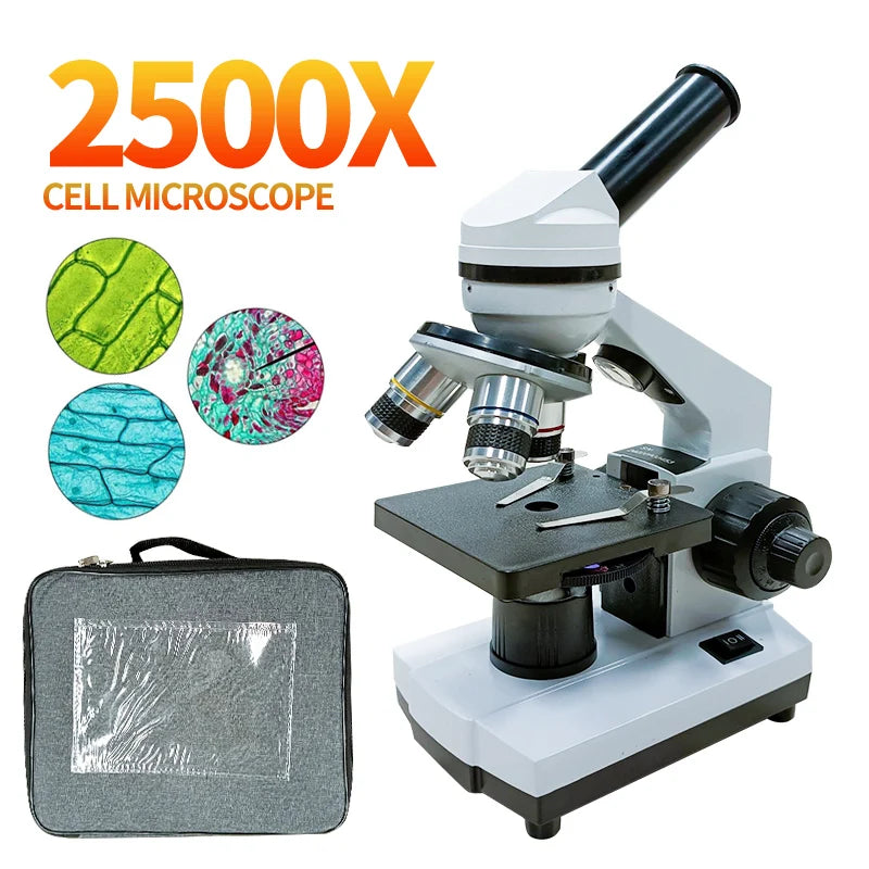 40X-2500X Microscopes for Kids Students Adults Powerful Biological Educational Microscopes with Slides Set Phone Adapter