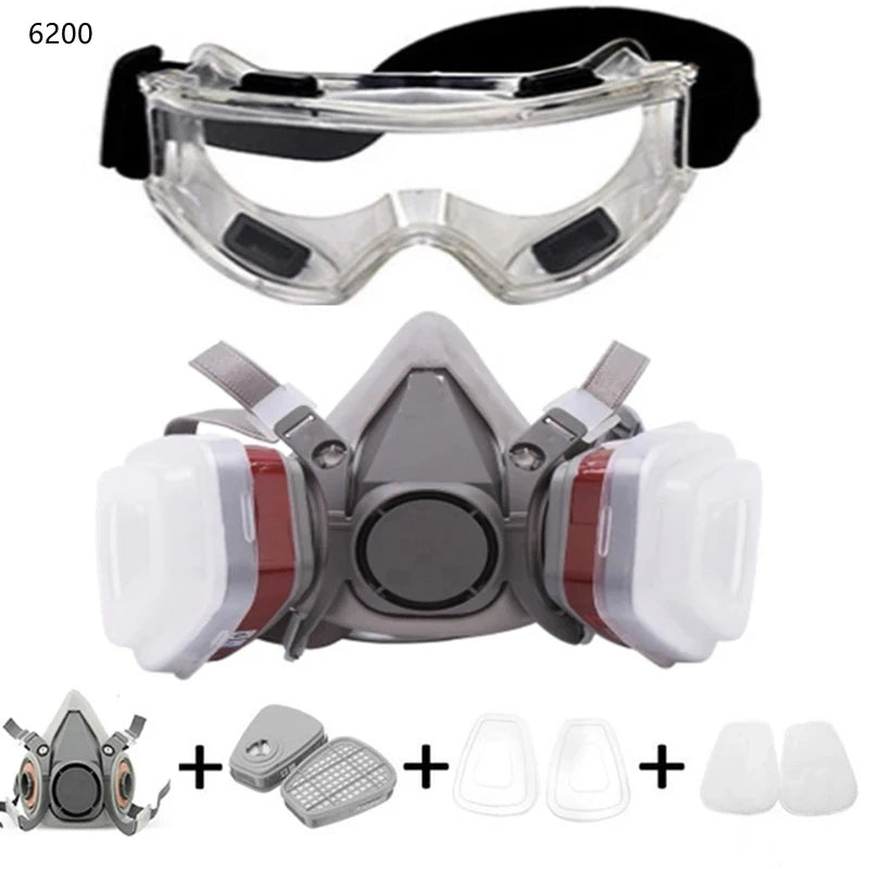 New 7-In-1 6200 Dust Gas Respirator Half Face Dust Mask For Painting Spraying Organic Vapor Chemical Gas Filter Work Safety