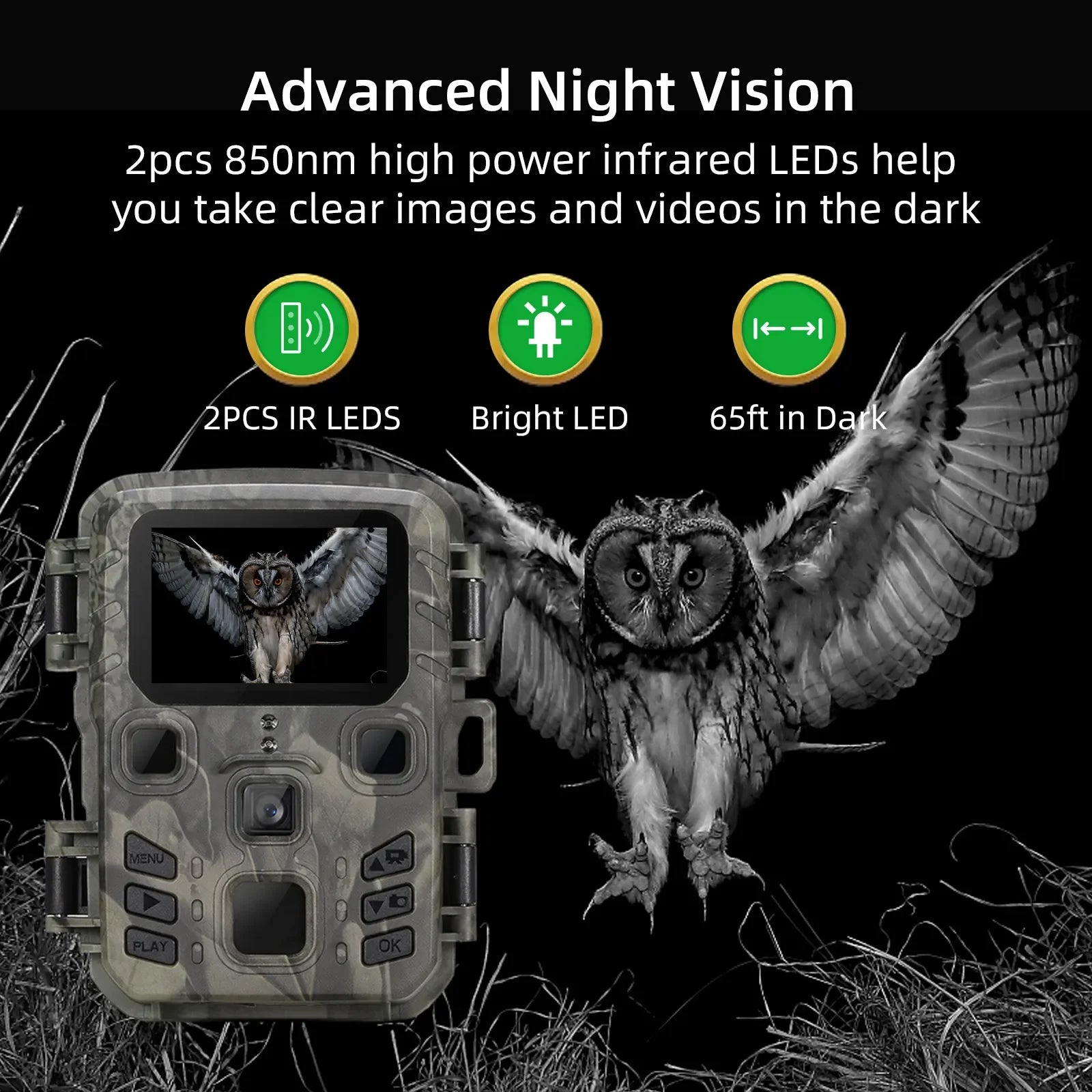 Mini301 Trail Camera Night Vision Hunting Motion 1080P 20MP IP65 Waterproof Outdoor Wild Camera with IR LED Range Up To 65ft