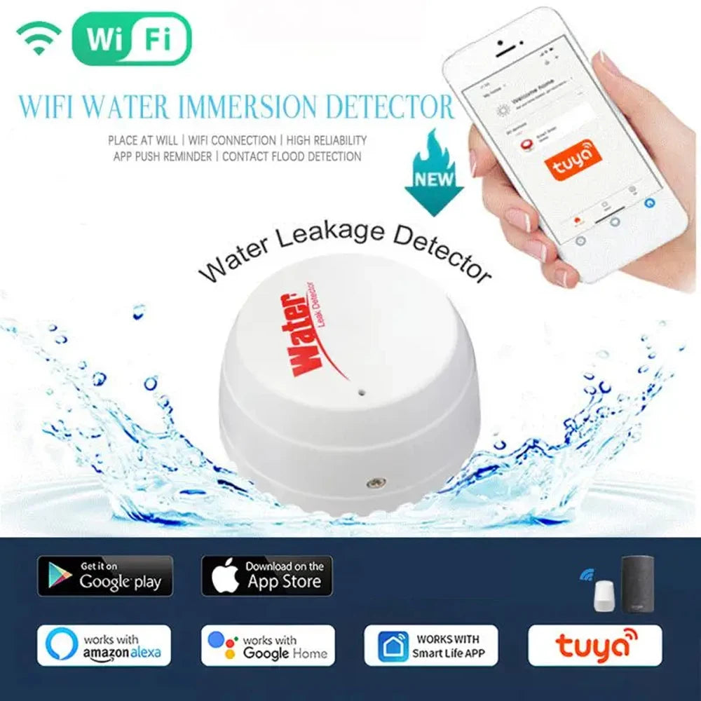 WiFi TUYA Water Leak Water Detector Leakage Sensor Smart Home Alarm Tuyasmart Smart Life APP Flood Alert Overflow Security