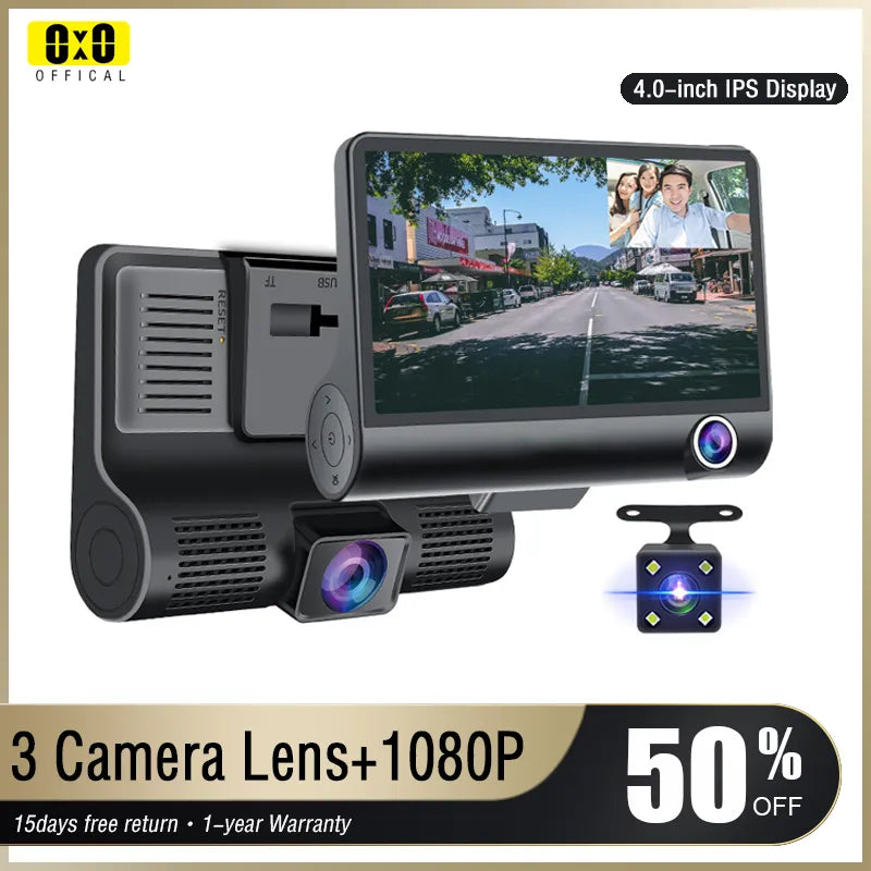 Car DVR 3 Cameras  4.0 Inches Dash Cam Car Video Recorder Auto Registrator Dvrs Dash Cam with 3 Ways Cameras