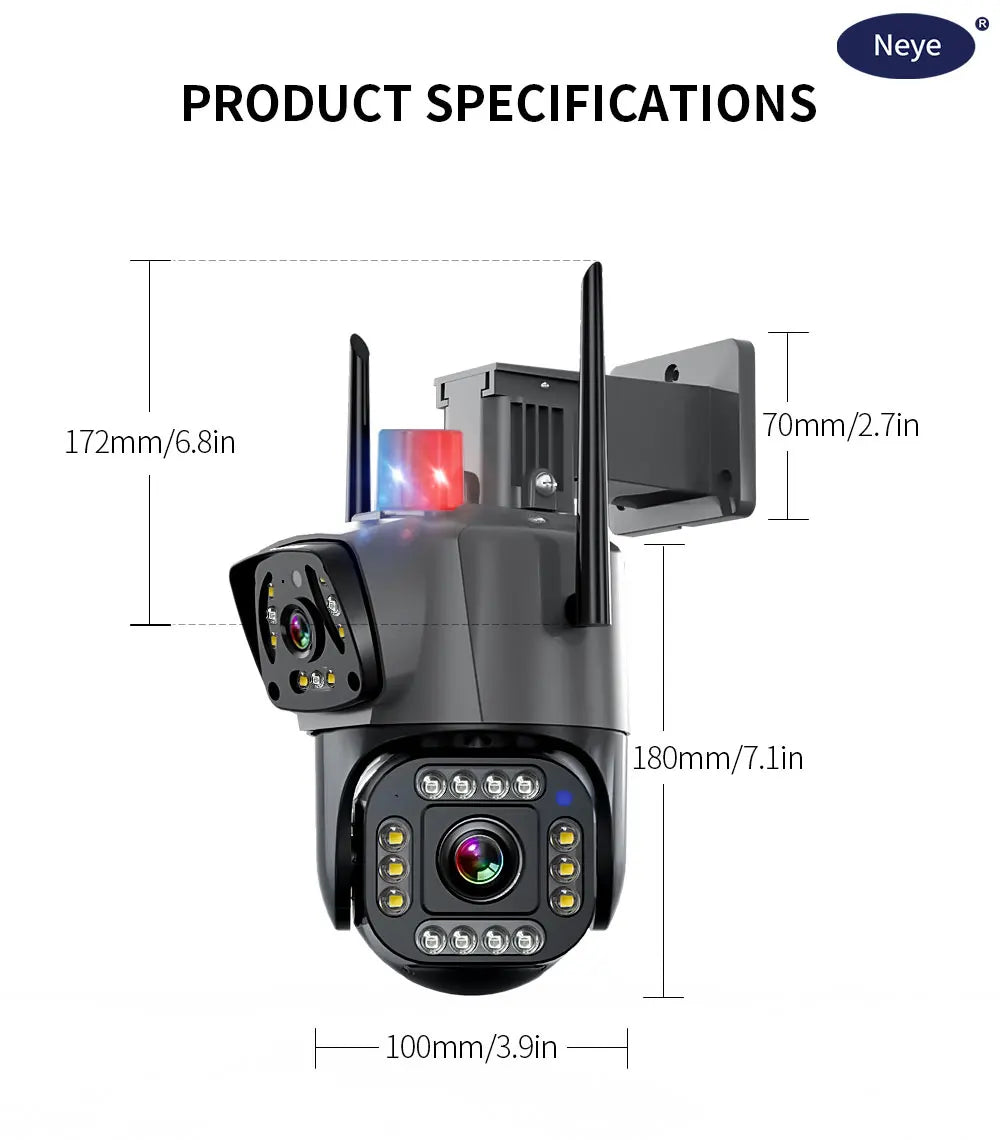 Neye 8MP 4K IP Camera Pan Tilt WiFi Dual Screen Human Body Detection Outdoor Waterproof Safety Video Surveillance Camera