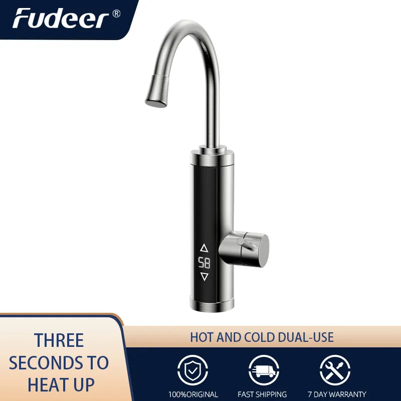 Fudeer Electric Instant Water Heater 220V Kitchen Tankless Faucet 3400W Temperature Adjustment All Stainless Steel Hot &Cold Tap