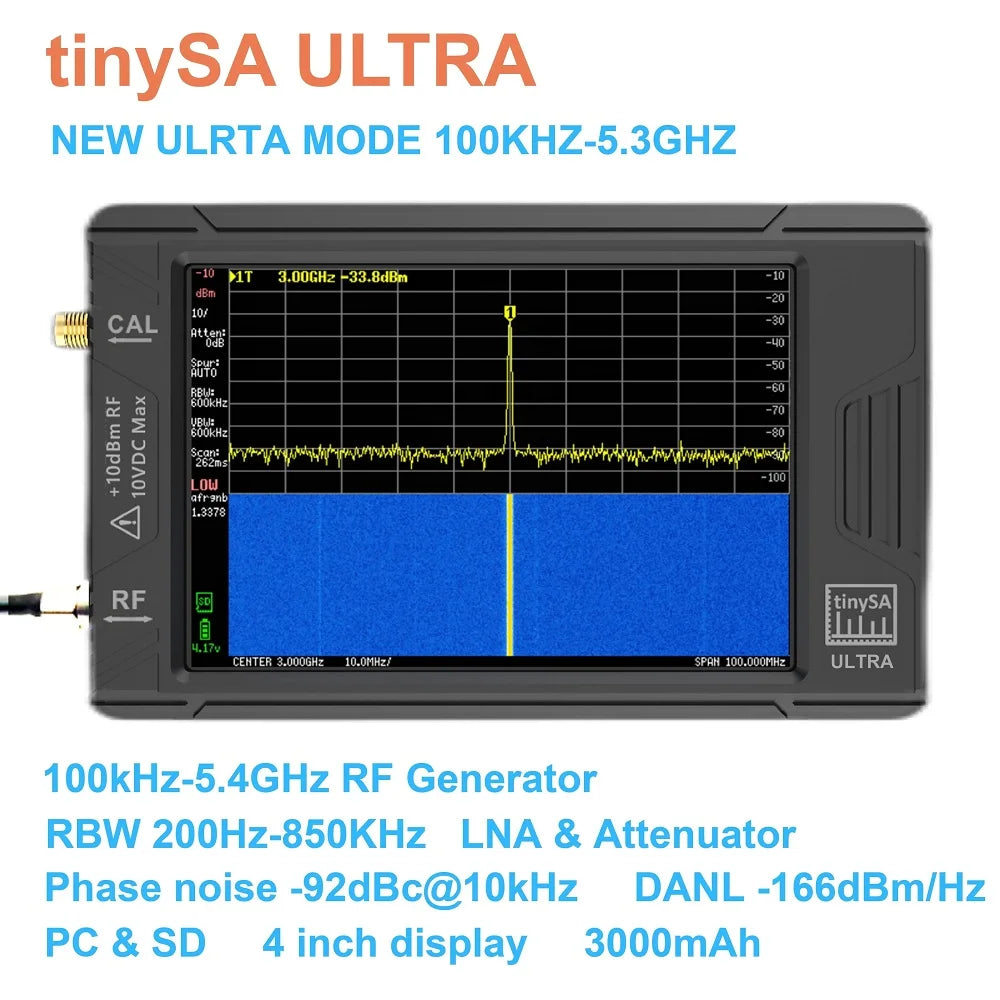 2023 TinySA ULTRA 100k-5.3GHz RF Signal Generator Handheld Tiny Spectrum Analyzer 4 inch Display 3000mAh Battery 32GB Card