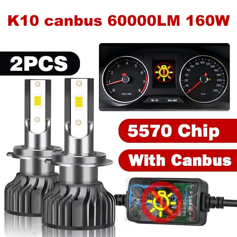 Mini Canbus H4 H7 LED Car Headlight 60000LM 160W 6000K 8000K Lamp H1 9005 HB3 9006 HB4 H8 H9 H11 Fog Lights Auto Bulbs