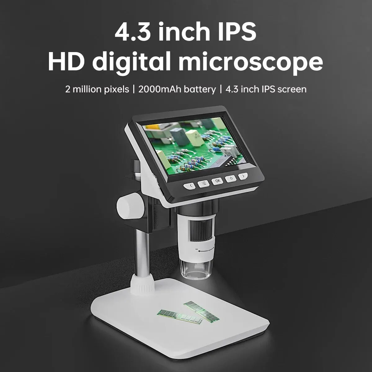 4.3 Inch Digital Microscope 1080P 50-1000x Coin Microscopio 2000mAh Soldering Microscope for Electronics Repair PCB PC Laptop
