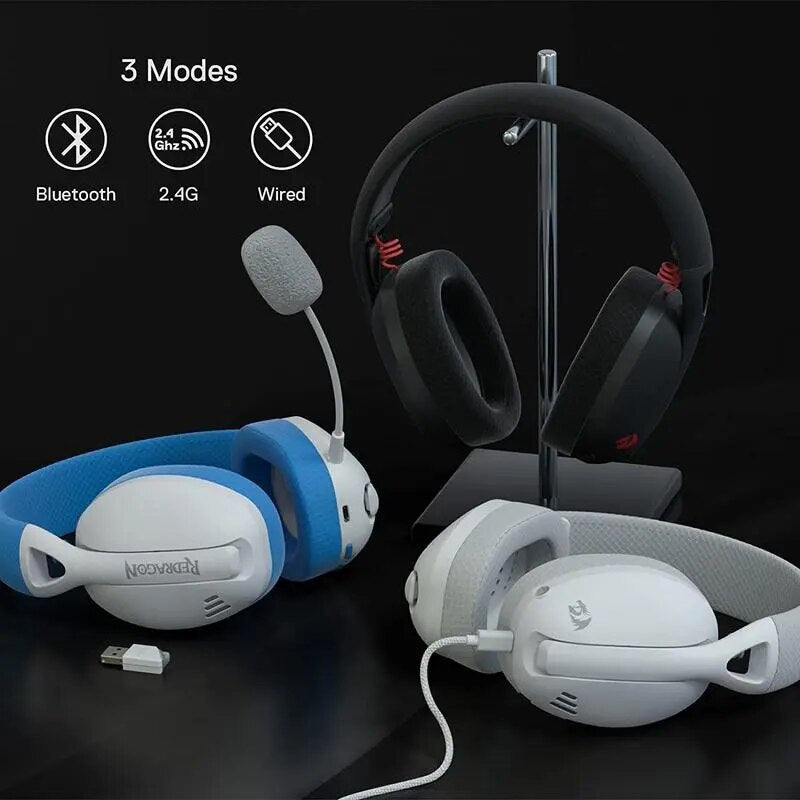 Redragon H848 Bluetooth Wireless Gaming Headset Lightweight 7.1 Surround Sound 40MM Drivers Detachable Microphone Multi Platform