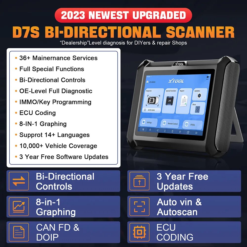 XTOOL D7 D7S Automotive All System Diagnostic Tool ECU Coding Key Programmer Active Test with 38 Reset Functions CAN FD & DOIP