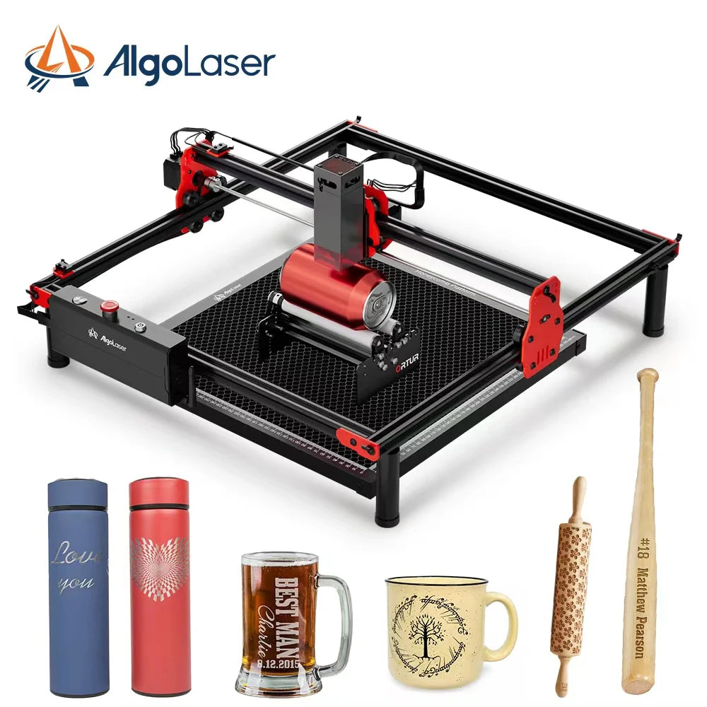 Algoalaser Desktop Laser Engraver Y-axis Rotary Roller Engraving Cutting Cutter Machine Wood Metal Acrylic Woodworking 400x400mm