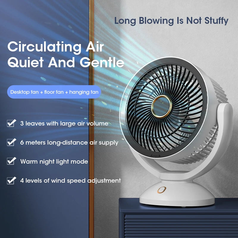 4000mAh Multifunction Electric Fan Desktop Wall Floor Ceiling Rechargeable Air Circulation Stand Fan Home Cooling Ventilator Fan