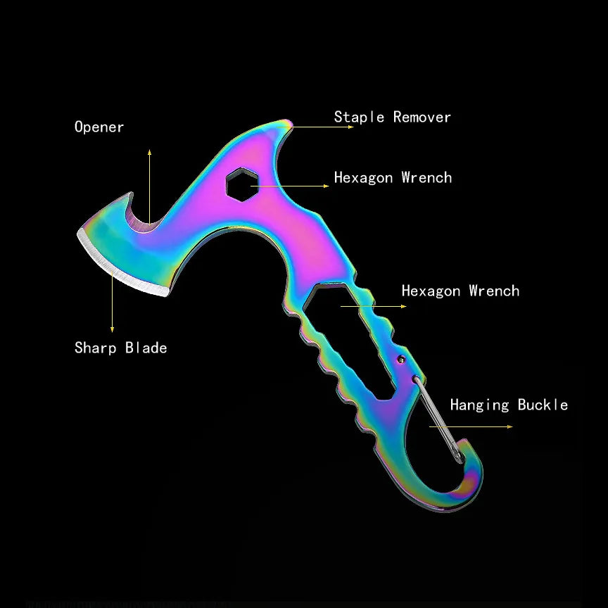 Multifunctional Stainless Steel Mini Plate Axe Outdoor Camping Portable Small Tool Unpacking Fixed Blade Knife With Screwdriver