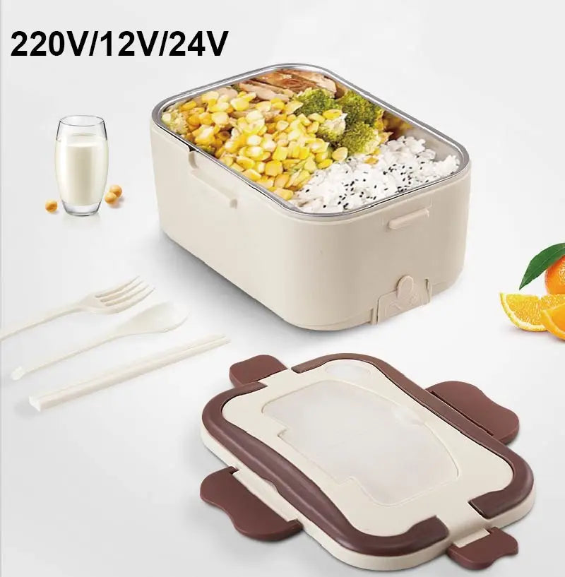 12V 24V Car Electric Lunch Box Portable 110V 220V Water Free Electric Rice Cooker 304 Stainless Steel Lunch Box Food Warmer 1.5L
