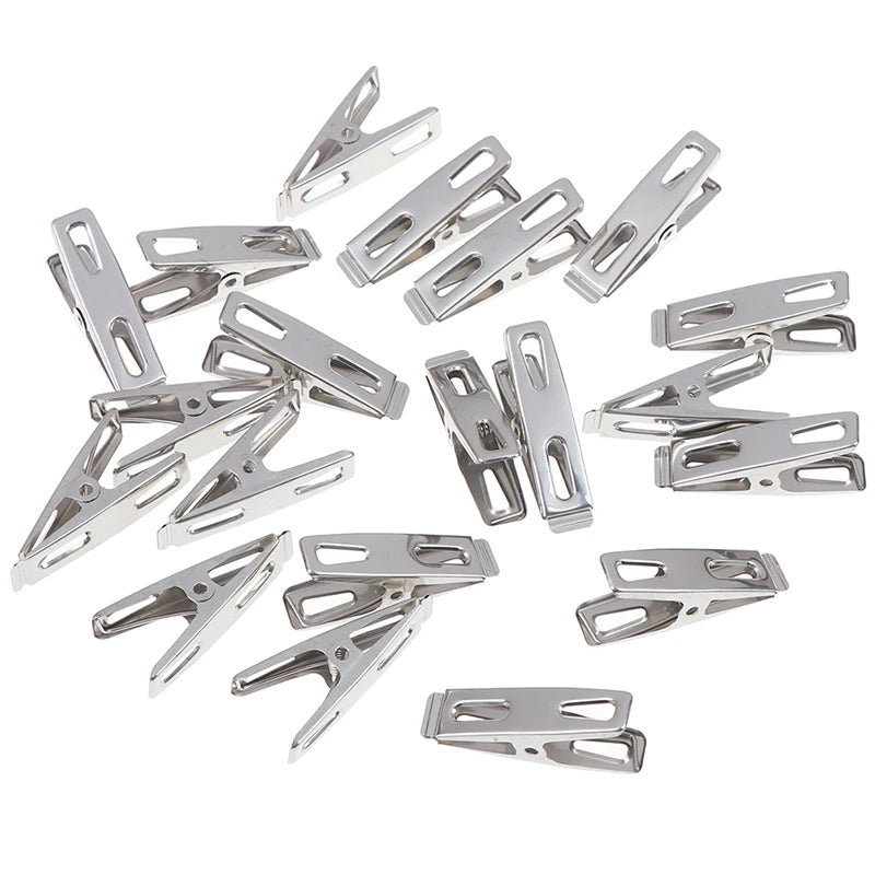 20Pcs Stainless Steel Clothes Pegs Hanging Pins Clips Laundry Household Clothespins Socks Underwear Drying Rack Holders