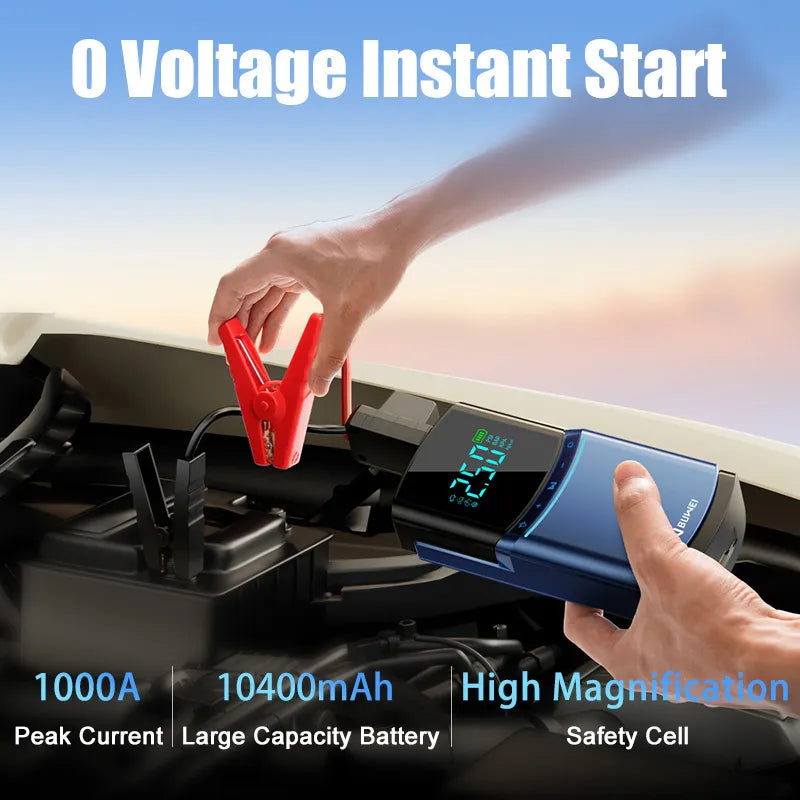 BUVAYE 4 in 1 Car Jump Starter Air Pump 150PSI Air Compressor 10400mAh Peak Current 2000A Starter Device Digital Tire Inflat