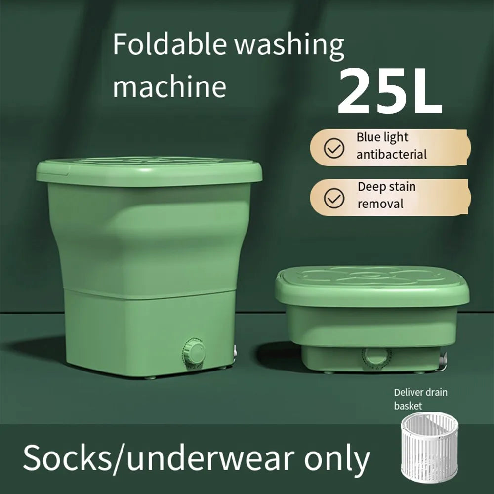 25L Folding Portable Mini Washing Machines with Spin Dryer for Clothes Travel Home Sock Automatic Tourist Washer 110V 220V UK AU