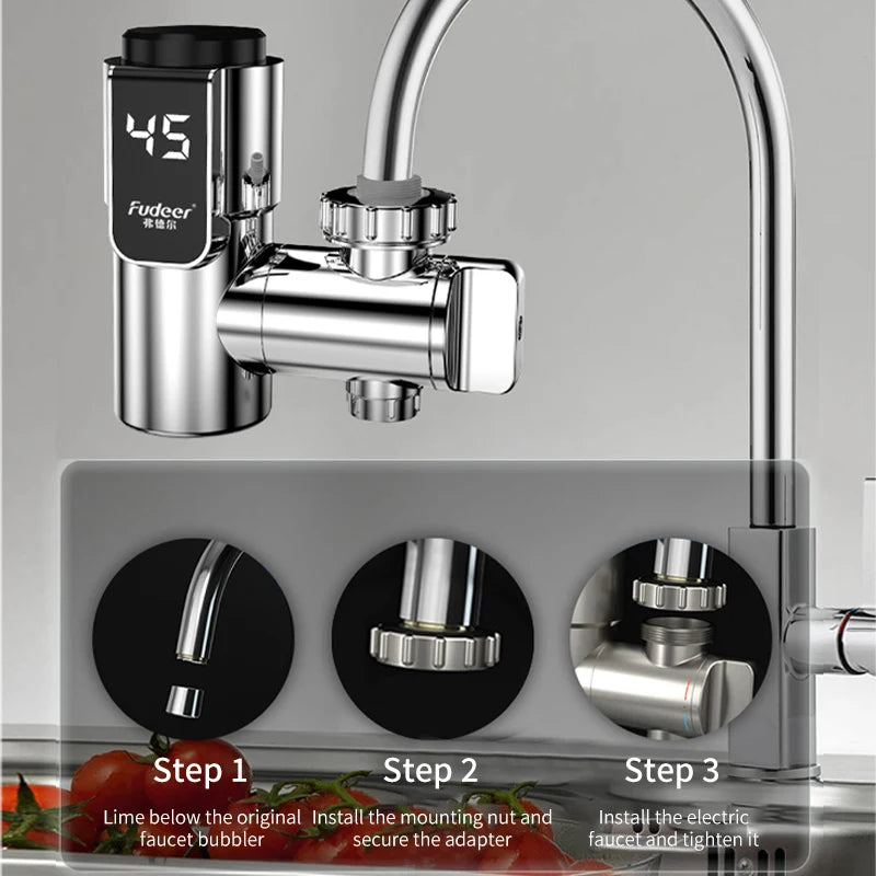 Fudeer Electric Water Heating Tap Conector Instant Hot Water Faucet Adapter 220v Free installation Tankless Water Heater 3400w