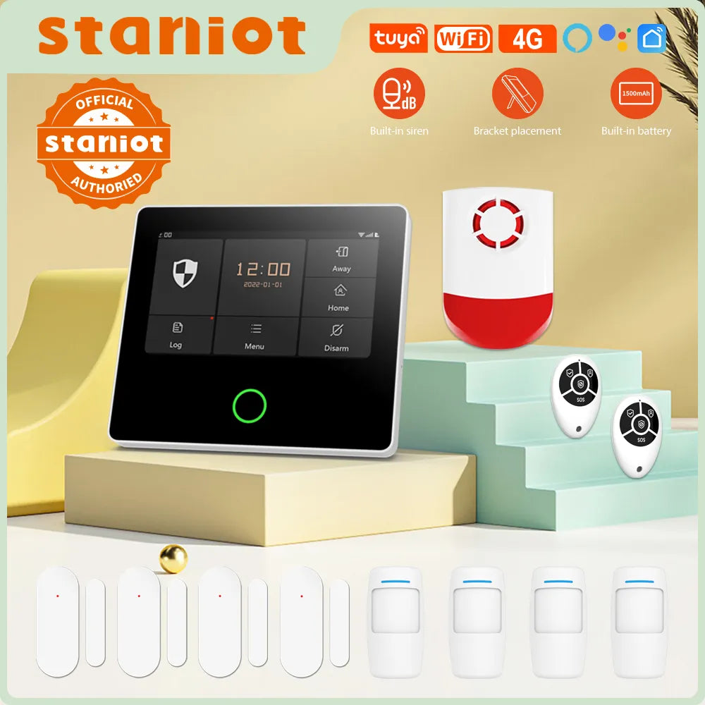 Staniot Home Security Alarm System 4G WiFi Wireless Tuya Smart Burglar Kit Built-in Siren Work with Alexa App Remote Control