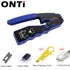 ONTi RJ45 Pass Through Crimper Tool and Rj45 Connector, Ethernet Crimper Crimping Tool Wire Stripper Cutter for Cat6a Cat5