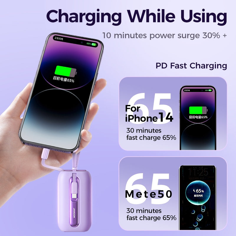 Joyroom Mini 22.5W Power Bank Fast Charging Powerbank With Type-C For iPhone Cable 10000mAh PD QC3.0 Charger For Samsung Xiaomi