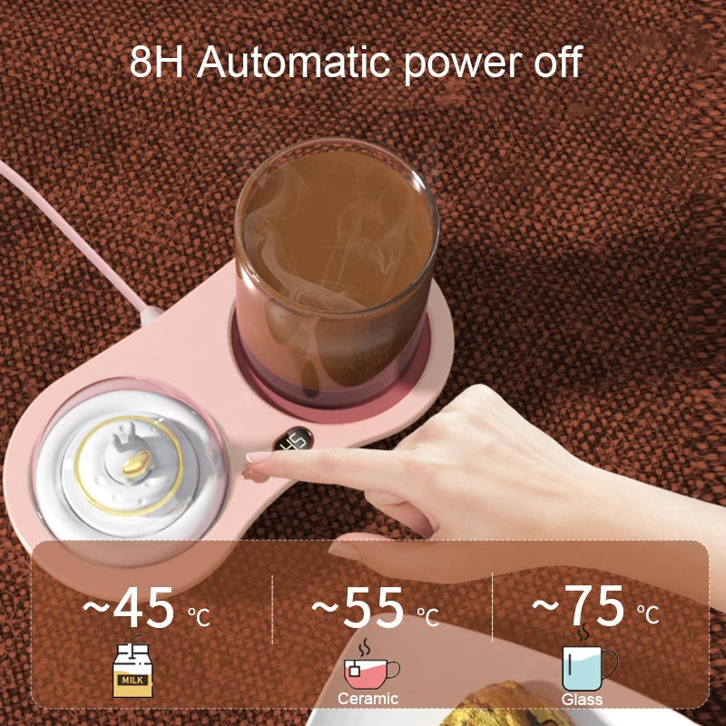 Cute Coffee Mug Warmer Electric Beverage Cup Warming Milk Tea Cocoa Water Home Office Heating Cup Mat with Timer Auto-on/off