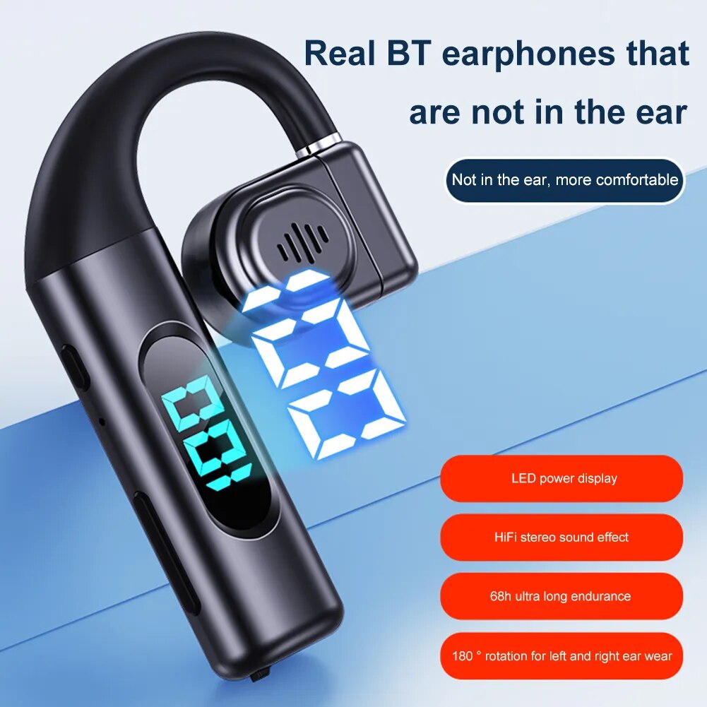 Single Ear Wireless Headphones Power Display Waterproof Bone Conduction Earbuds Bluetooth-compatible 5.3 Ear Hook Headset