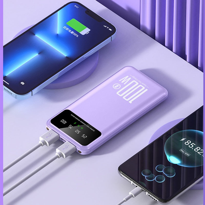 100W Super Fast Charging Power Bank 20000mAh Portable Charger External Battery Pack Powerbank for iPhone Xiaomi Huawei Samsung