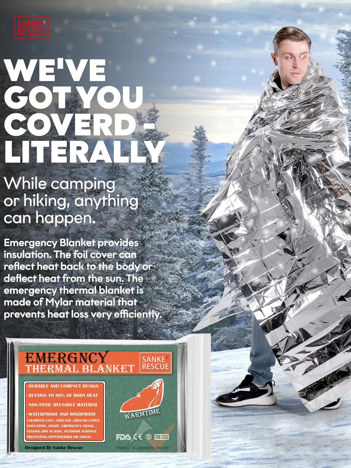 Hypothermia rescue first aid kit camp keep foil mylar lifesave warm heat bushcraft outdoor thermal dry emergent blanket survive