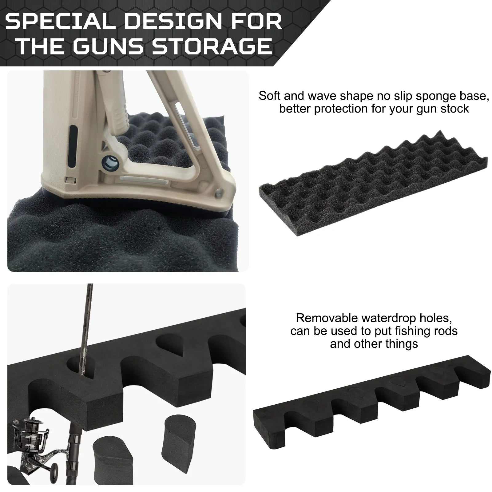5 Guns Foam Gun Rack Hunting Gun Safe Accessory for Gun Storage Rifles Shotguns Wall Mount Gun Holder with Magnetic Strip + Hook