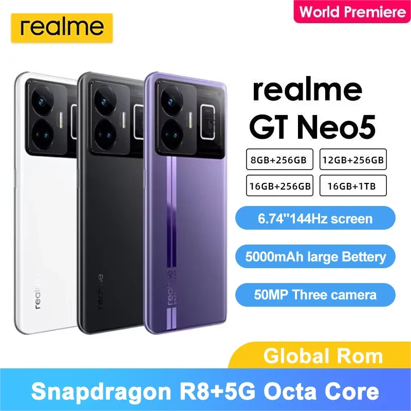 Realme GT NEO 5 Cellphone 6.74'' 4600/5000mAh (typ) 150W 240W Super Charge 6MP Front Camera 5G Mobile Phone NFC 8+ 5G Octo Core