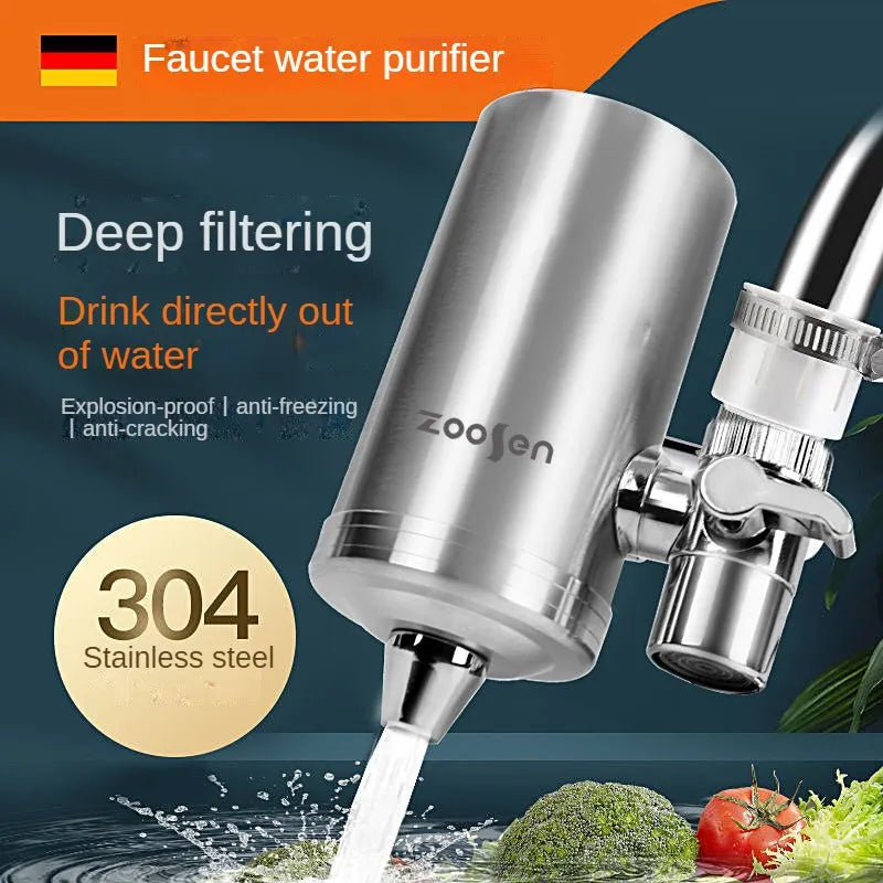 Kitchen Bathroom Drinking Water Purifier Faucet Tap Stainless Steel Filter Ceramic Cartridge Activated Carbon Fine Filtration