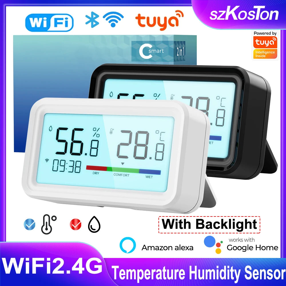 Tuya Smart Home WiFi Temperature Humidity Sensor Backlight Indoor Hygrometer Monitor Time Display Voice for Alexa Google Home