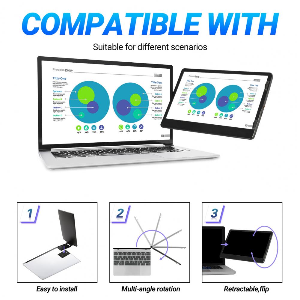11.6 Inch EM116 Game Monitor Delicate Image HDMI-compatible USB-C 1366x768 TN Computer Game Display Monitor for Laptop Portable