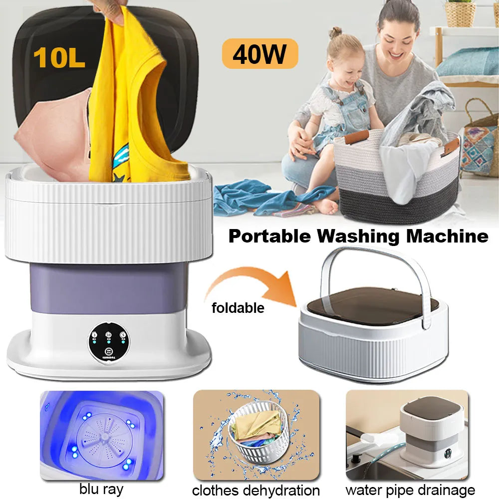 10L Portable Folding Washing Machine with Blu Ray Student Dormitory Underwear Socks Mini Washing Machine Portable Laundry Bucket