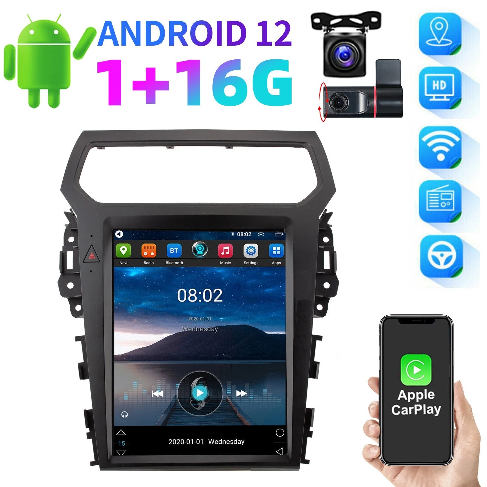 For Ford Explorer 2011-2020  Tesla Style Vertical Screen Car Radio Stereo Android 12 Multimedia Player