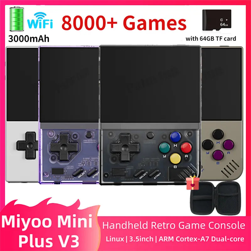 Miyoo Mini Plus V3 Retro Handheld Game Console 3.5Inch IPS HD Screen 3000mAh WiFi 8000Games Linux System Portable Video Players