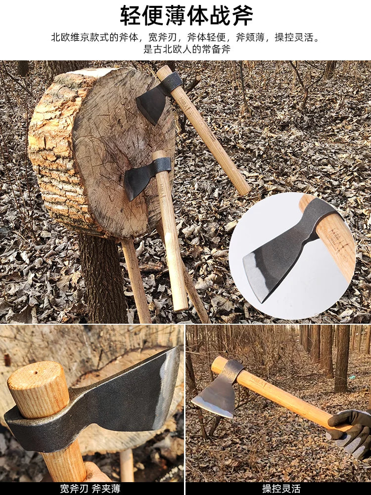 Carbon Steel Forged Battle Axe Outdoor Axe Flying Axe Camping Axe Mountain Cutting Outdoor Wood Cutting Axe Nordic Battle Axe