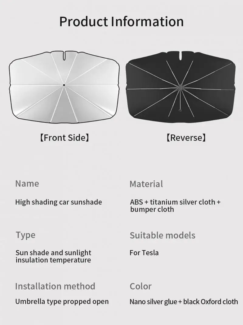 Car Windshield Sunscreen Umbrella UV Protection Sun Visor Protector Front Window Sun Shade Cover For Tesla Model 3/Y/X/S Series